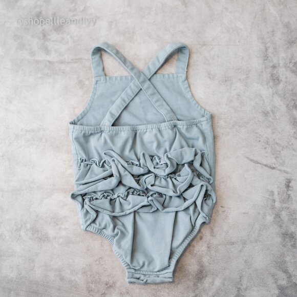 Ollie Jay Cross Straps Ruffle Summer Romper Dusty Blue 12-18M Girls - Picture 2 of 5